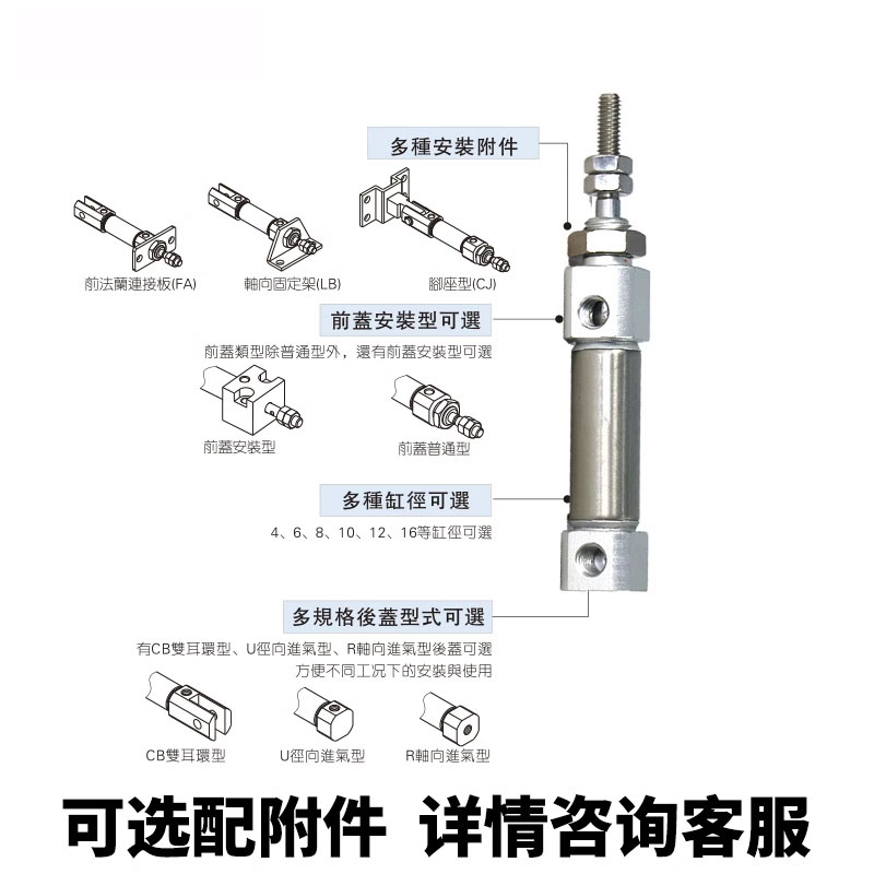 全新亚德客气动小型迷你笔型气缸PB 6/10/12/16*10X15X20X50X75SU - 图1