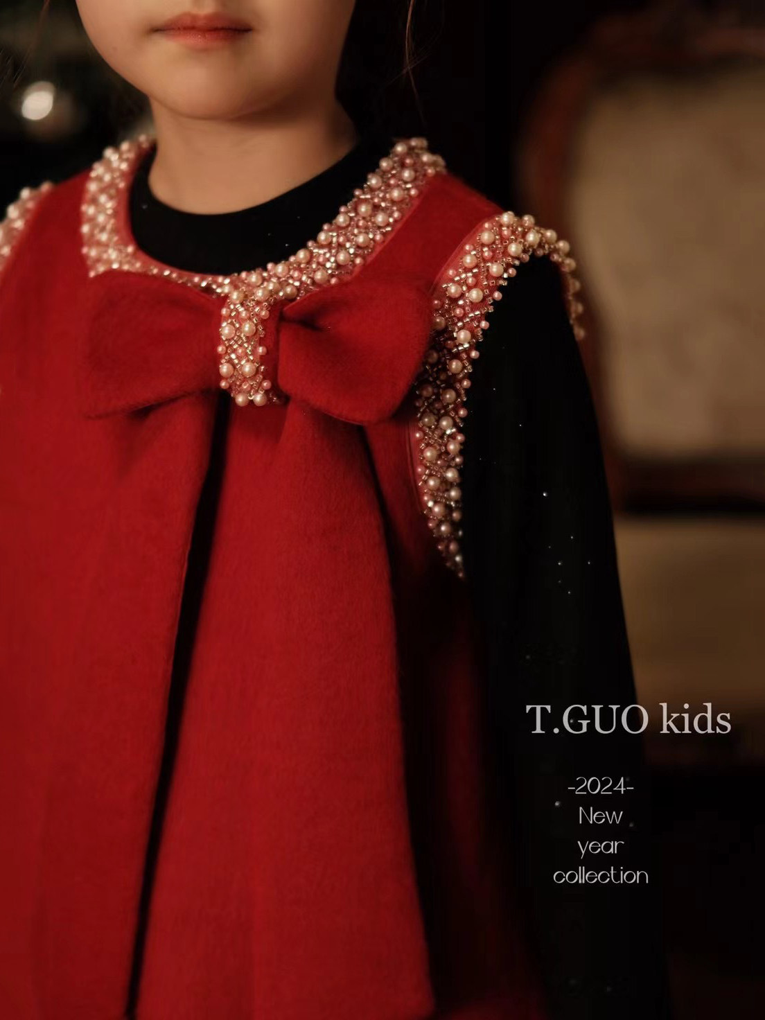 女童毛呢新年A字背心裙2025冬装新款韩版蝴蝶结公主红呢子连衣裙,淘宝优惠券,粉丝福利购,淘宝优惠卷