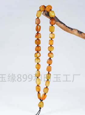 新疆和田玉把件挂绳原石手把件链子红沁随行珠子手工编挂件链保真