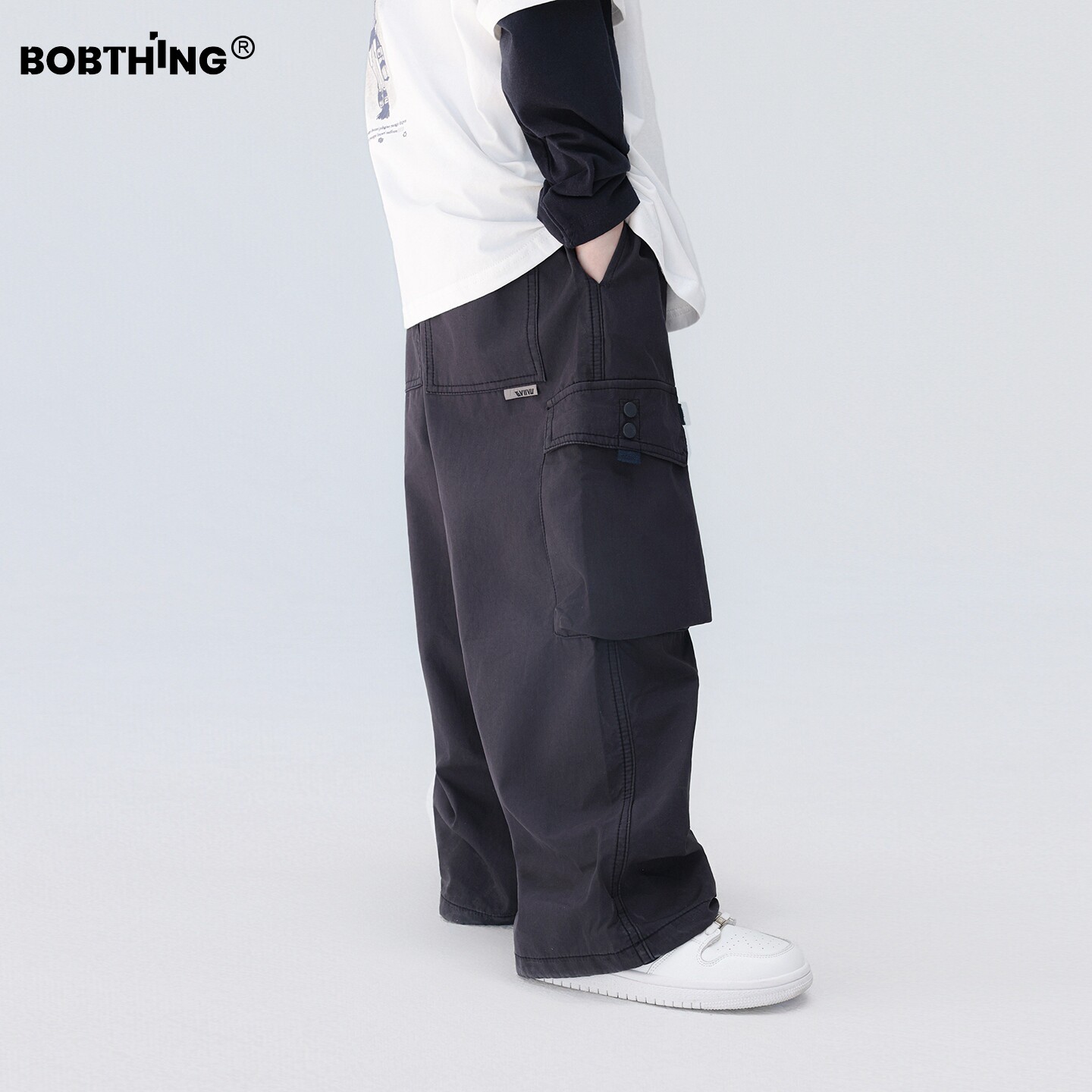 纽扣大口袋男童春秋工装裤百搭长裤儿童宽松休闲裤中大童装裤子潮