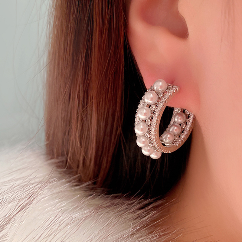 轻奢C形圈圈耳环小众设计感耳钉高级感气质百搭珍珠ins风仙女耳饰 - 图3