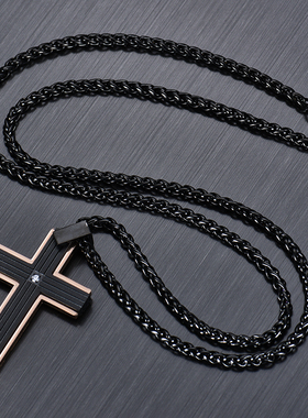 潮男简约十字架吊坠痞帅男士项链