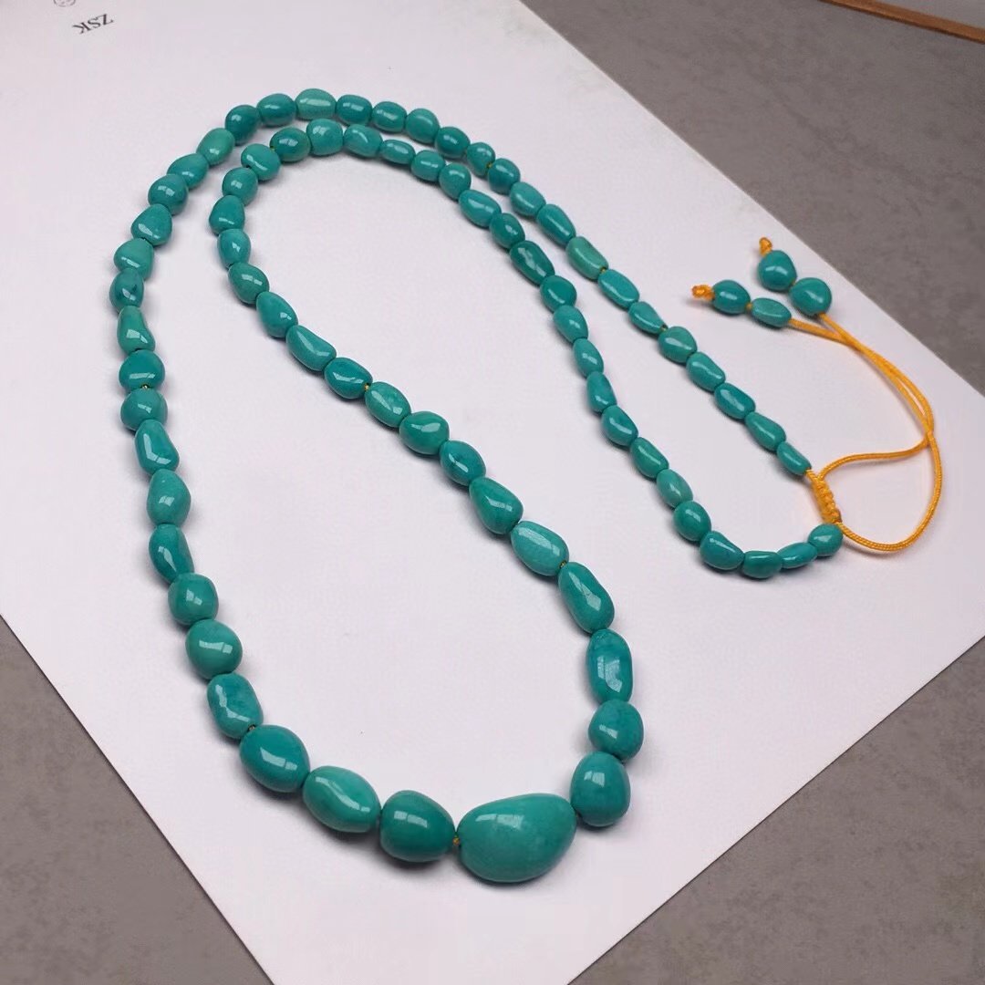 湖北原矿无优化绿松石玉化料糖豆项链毛衣链男女款高瓷绿附证书,淘宝优惠券,粉丝福利购,淘宝优惠卷