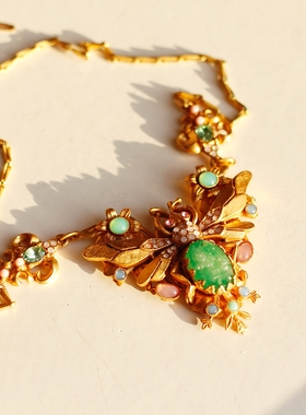 Askew London正品中古董复古艺术珠宝蜜蜂老琉璃胸针项链vintage