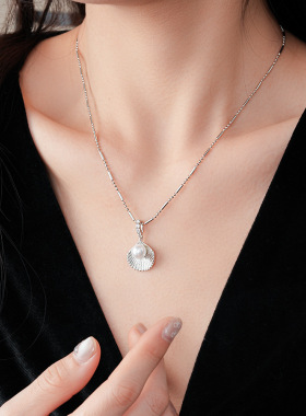 甜酷冷淡风锆石贝壳珍珠吊坠项链