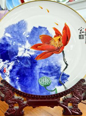 鸟语花香花鸟摆件景德镇陶瓷器看盘中国风家居电视柜办公装饰礼品