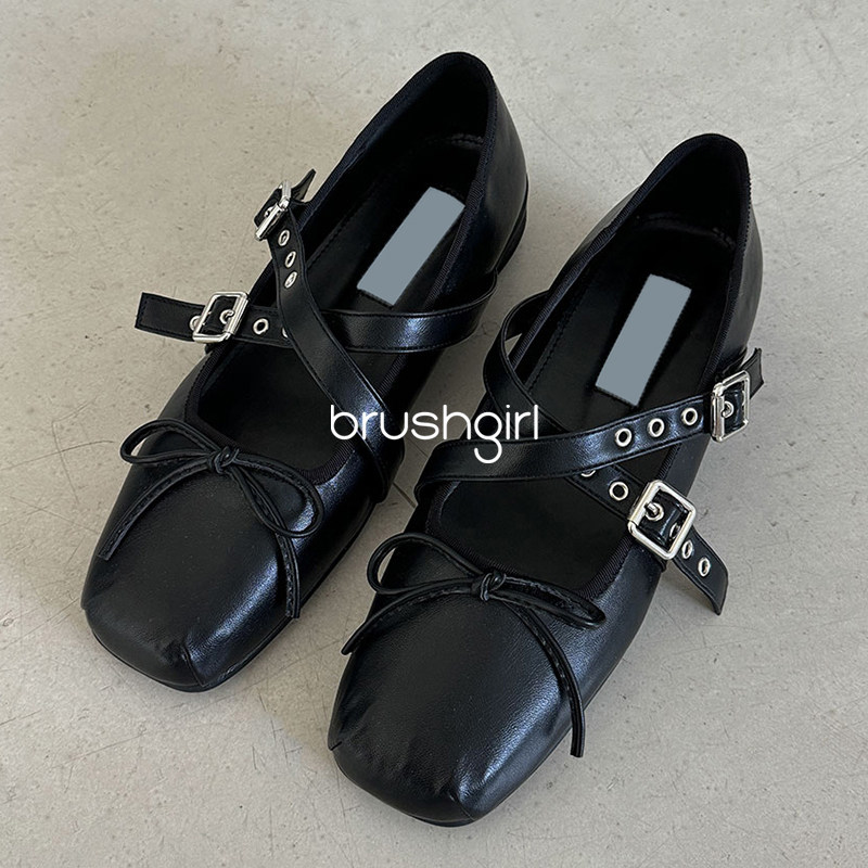 BRUSHGIRL韩代交叉皮带扣甜酷蝴蝶结猪鼻玛丽珍芭蕾单鞋高级金色,淘宝优惠券,粉丝福利购,淘宝优惠卷