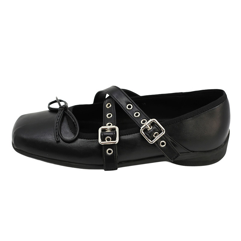 BRUSHGIRL韩代交叉皮带扣甜酷蝴蝶结猪鼻玛丽珍芭蕾单鞋高级金色,淘宝优惠券,粉丝福利购,淘宝优惠卷