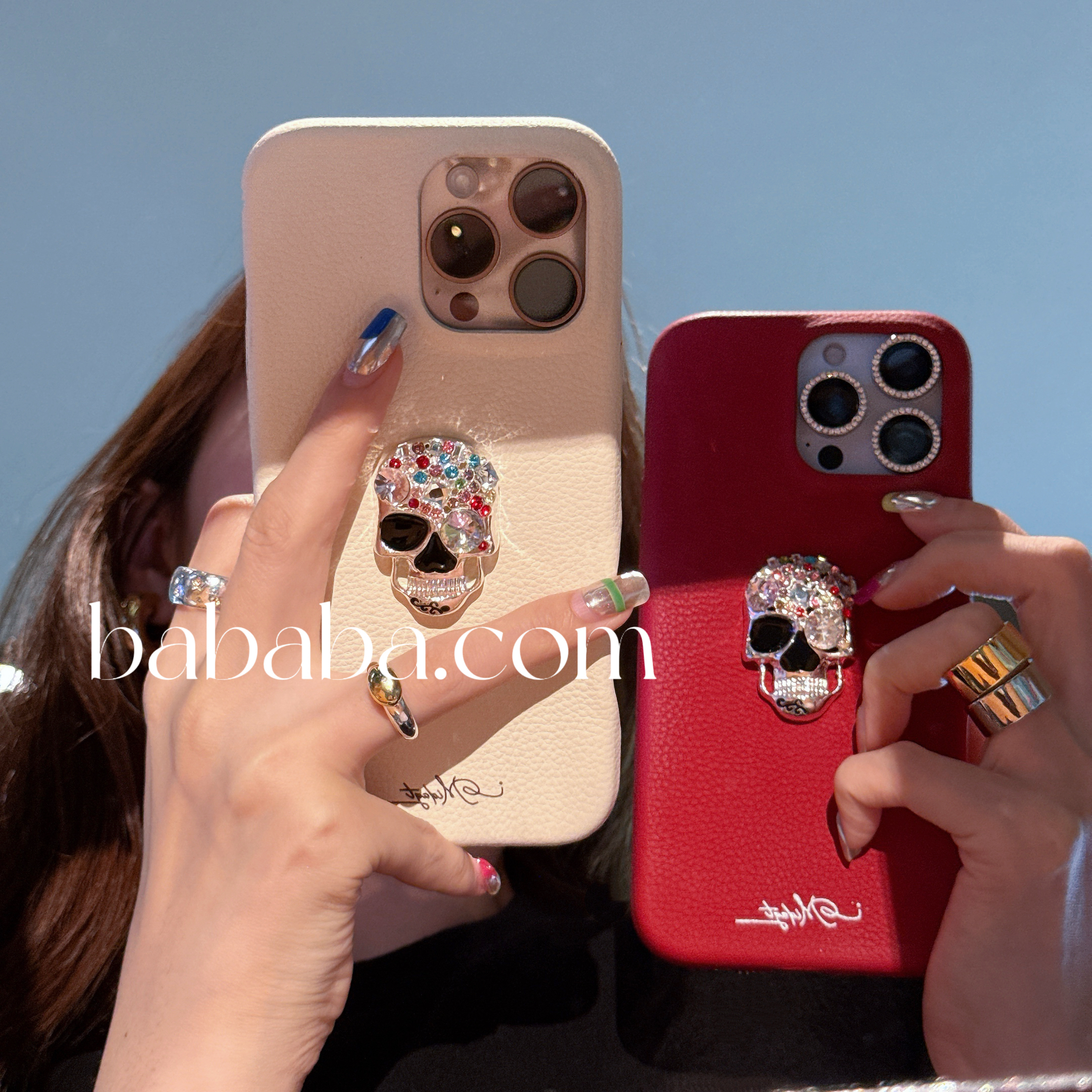 高级感闪钻骷髅头适用iPhone17ProMax手机壳苹果15/16Pro保护套14pm女款13气质个性创意小众12全包皮质防摔潮 - 图3