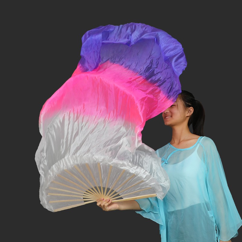 长绸扇大型开场舞舞蹈长绸扇子绸子彩绸听海舞台演出黄橙红长扇子
