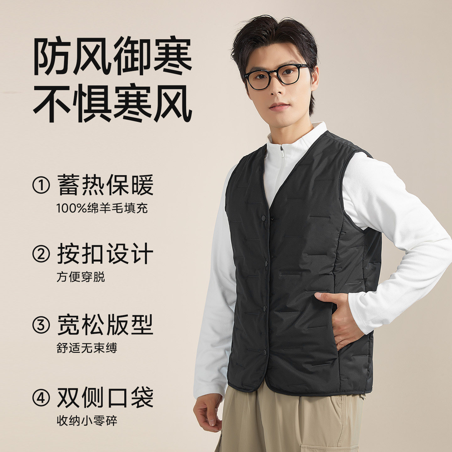 保暖羽绒棉马甲男加厚外套秋冬外穿坎肩背心羊毛内胆爸爸马夹加绒,淘宝优惠券,粉丝福利购,淘宝优惠卷
