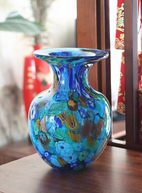 淄博琉璃万花花瓶摆件客厅桌面花器软餐桌面装饰品创意简约中式风
