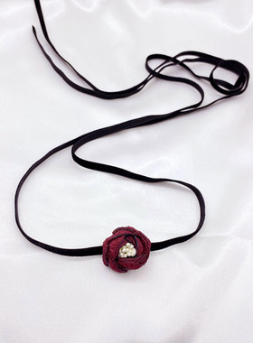 黑色暗黑系项圈花朵超仙锁骨链