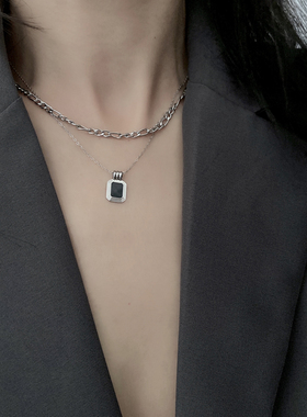 钛钢双层黑色项链女ins冷淡
