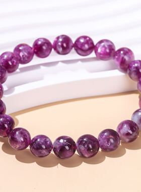 天然紫色祖母晶圆珠手串 紫祖母晶散珠手链 厂家直销