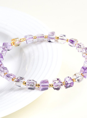 久雅水晶  天然紫黄晶随型手链  紫黄色水晶随形手串 厂家直销
