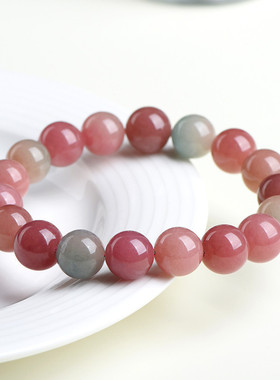 久雅水晶 天然奶昔碧玺玉手链 老矿西瓜粉色碧玺彩玉手串  批发
