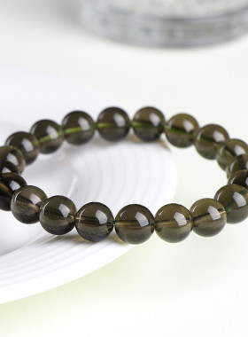 久雅水晶 天然天狼星陨石圆珠手链 绿色陨石散珠手串 厂家直销