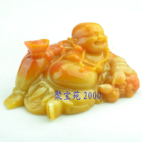 玉石笑佛摆件仿黄龙玉弥勒佛摆件车饰家居大肚佛黄腊石摆件黄田玉 - 图0