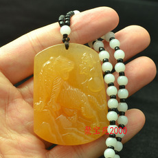 Украшения на шею 天然云南黄龙玉十二生肖虎牌猛虎上山吊坠男女老虎挂件毛衣链坠子