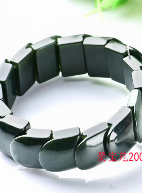 正品新疆和田玉青玉男士手链玉石龙鳞手串黑青玉手排送男友玉手饰