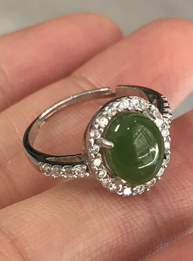 天然正品玉石菠菜绿碧玉戒指925银镶嵌和田玉女指环时尚礼物