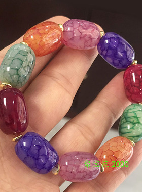 天然龙鳞凤血玛瑙手串龙纹玉髓手链多宝路路通七彩糖果冰裂玉手链