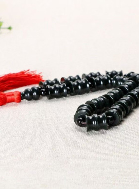 天然新疆和田玉青玉竹节念珠黑青玉文玩手串节节高手持手把件车挂