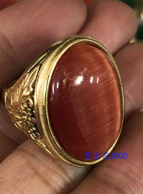 绿猫眼石戒指时尚复古霸气镶嵌戒子红水晶玛瑙指环男礼物古玩杂项