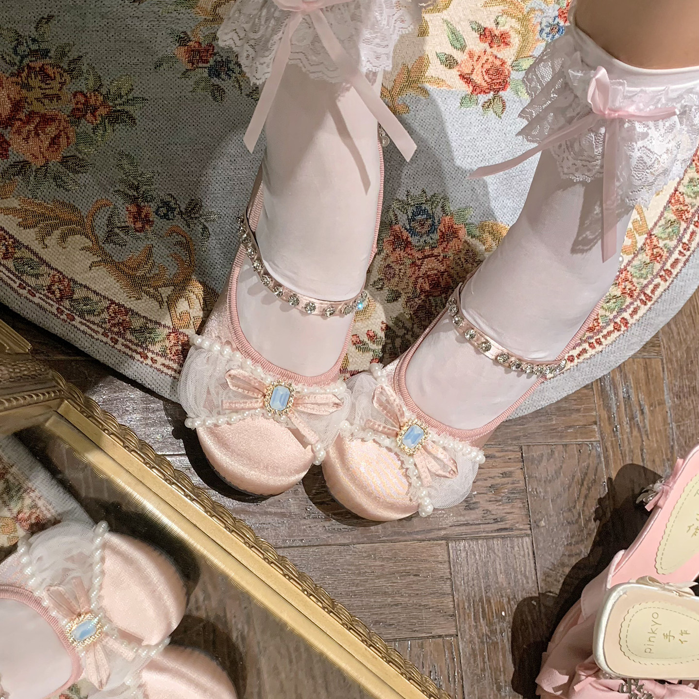 PINKYO原创法式玛丽珍鞋甜美仙女蝴蝶结浅口单鞋女圆头粗跟高跟鞋,淘宝优惠券,粉丝福利购,淘宝优惠卷