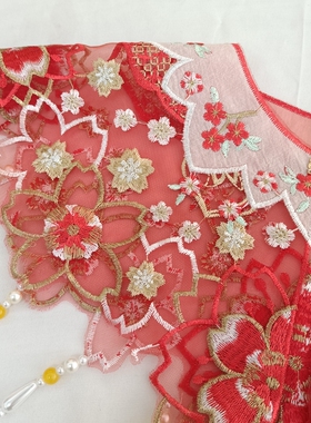 红色喜庆金线刺绣云肩婚嫁国风披肩绣花流苏新年云肩学士服云肩