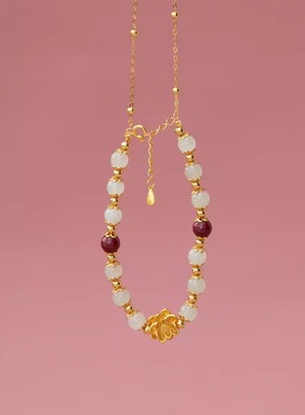 【好运连连】925银 和田玉珠 朱砂珠 银镀金莲花 好事发生 手串