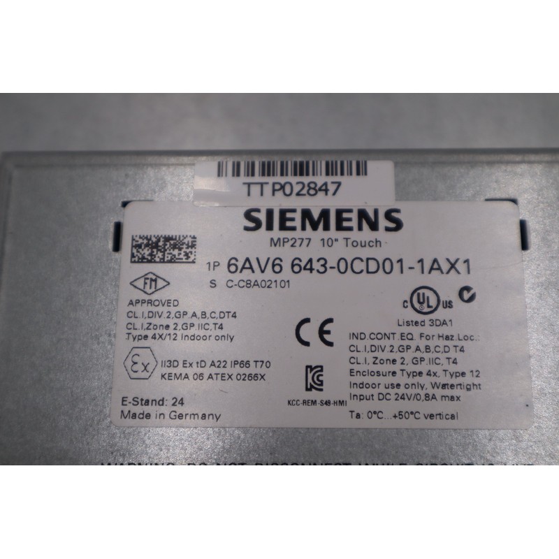 西门子 10 英寸 SIMATIC 触摸屏 6AV6 643-0CD01-1AX1 多面板 MP2 - 图0
