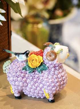 【本尼家】非遗手工彩釉交趾陶喜气羊羊陶瓷艺术家居装饰玄关摆件