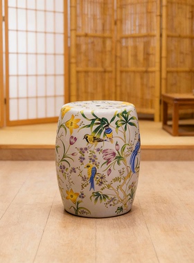 【本尼家】高温陶瓷花鸟鼓凳陶瓷墩国风客厅边几换鞋凳花架