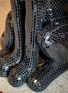 黑色豹子庭院装饰摆件