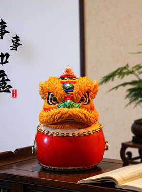 【本尼家】小号-国潮醒狮摆件舞狮头非遗手工陶瓷开业大吉礼物