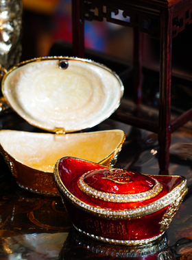 【本尼家】FLC1珐琅彩手工艺合金元宝首饰盒创意桌面装饰玄关摆件