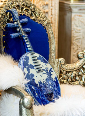 【本尼家】非遗好物青花陶瓷中阮乐器《婴戏图》中式装饰玄关摆件