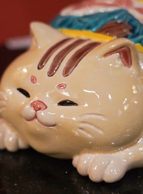 【本尼家】YJ29非遗手工彩釉交趾陶《富贵如意》猫桌面装饰摆件