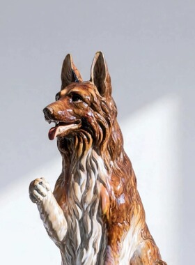【本尼家】AM167非遗手工石湾陶瓷“福犬临门”桌面装饰玄关摆件