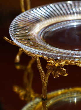 【BENNY专属】GY212轻奢水晶配铜果盘蛋糕碟玄关装饰摆件