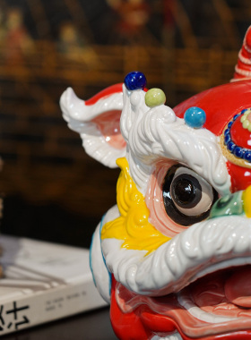 【本尼家】AM77非遗手工石湾陶瓷狮头装饰玄关摆件-中号醒狮头