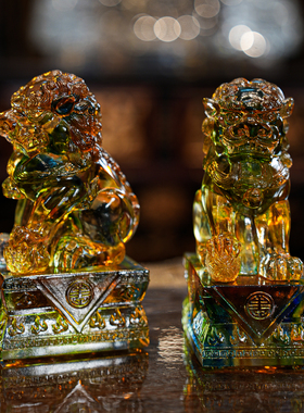 【本尼家】LL25非遗好物古法琉璃一对狮子装饰客厅招财玄关摆件