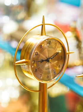 【本尼家】SS85欧式轻奢黄铜家用复古座钟创意桌面装饰小台钟摆件