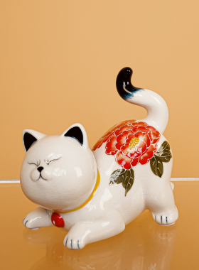 【本尼家】中式个性冰裂纹陶瓷小猫客厅书房桌面玄关摆件