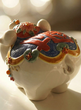 【本尼家】非遗手工石湾陶瓷《八方来财》开心猪中式家居玄关摆件