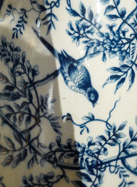 【本尼家】HX91轻奢中式陶瓷配铜手绘青花小鸟果盘客厅装饰摆件