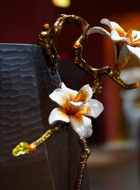 【本尼家】JN19大号玉兰花瓶创意复古珐琅彩插花瓶装饰玄关摆件