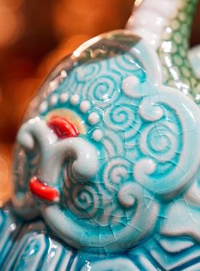 【本尼家】AM35非遗手工石湾陶蛇年大吉《蛇龟呈祥》玄关装饰摆件